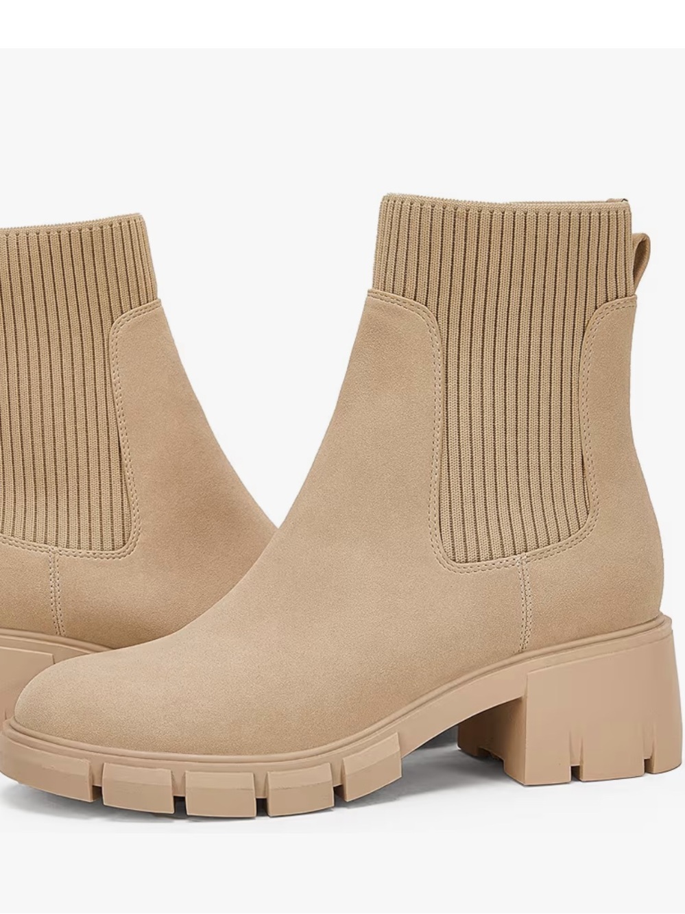 NTW Beige Faux Suede Lug Boots size 6.5